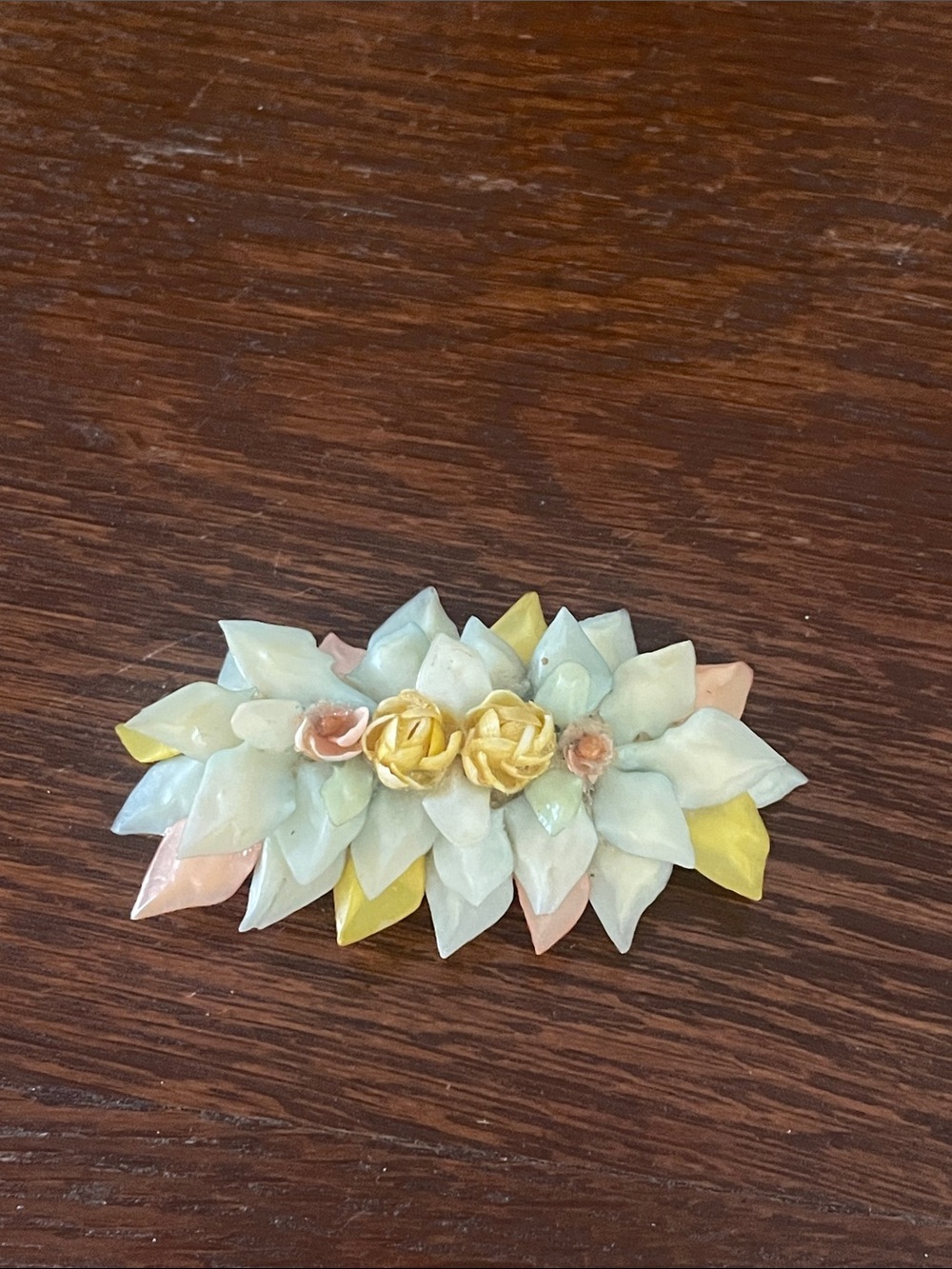 Pastel Floral Resin vintage brooch - Yellow, Pink & Mint